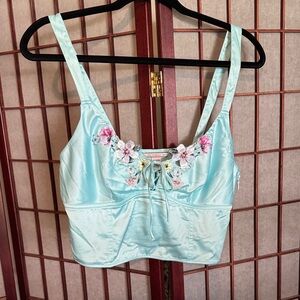 Victoria's Secret Satin Bra with Floral Embroidery - Light Blue